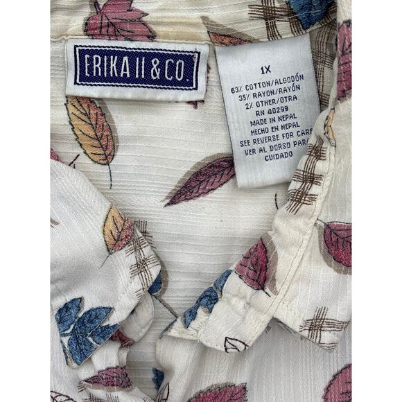 Erika II & Co whimsi Leaf autumn rayon blend button up 1X leaves whimsigoth - Picture 2 of 4